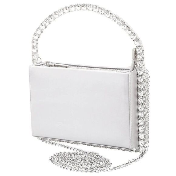 ✨NINA ✨ NEW - Silver Crystal Frame Top Handle Bag - Picture 1 of 14